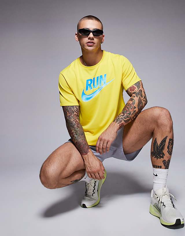 asos Nike Running Miler Run Energy t-shirt in yellow