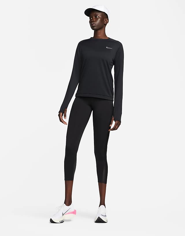 Asos Nike Running Pacer Crew Neck Long Sleeve Top In Black
