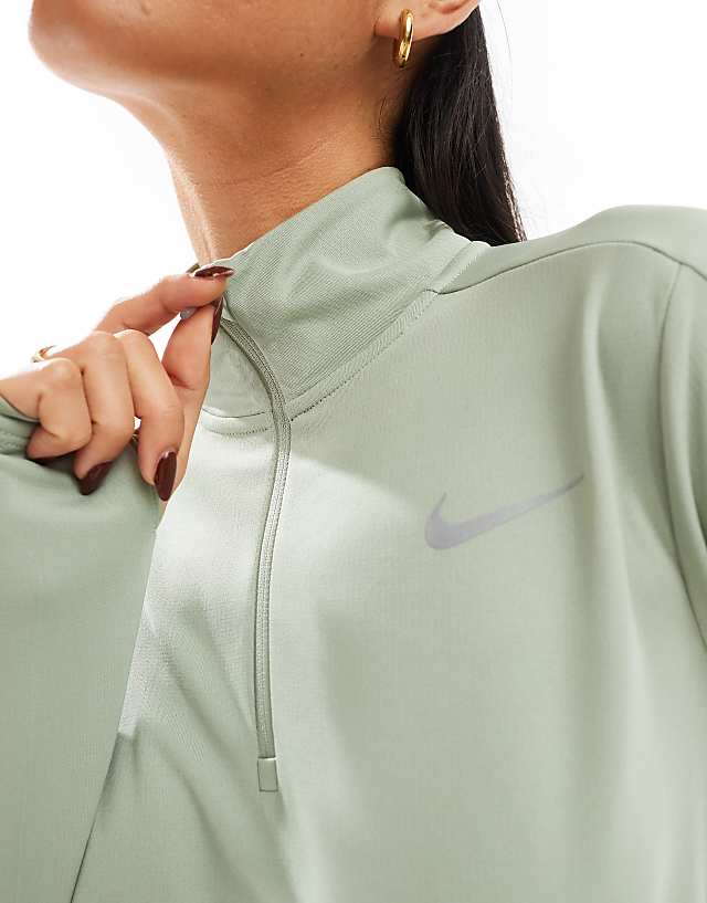 Asos Nike Running Pacer Dri-FIT 1/4 Zip Sweatshirt In Light Green