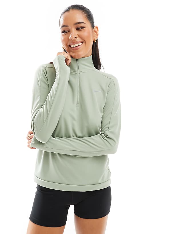 asos Nike Running Pacer Dri-FIT 1/4 zip sweatshirt in light green