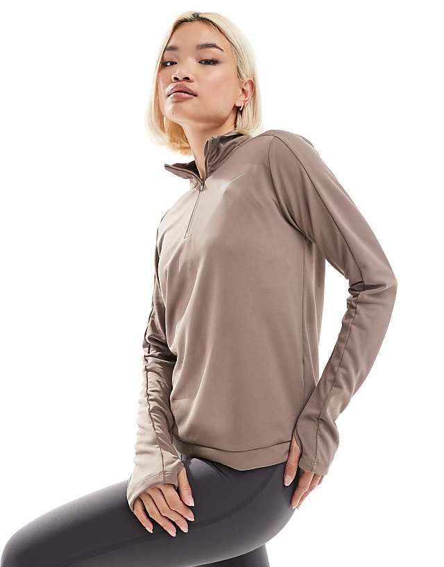 Asos Nike Running Pacer Dri-FIT Half Zip Long Sleeve Top In Brown
