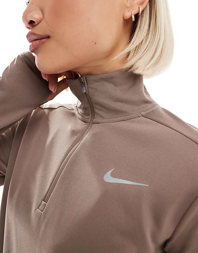 Asos Nike Running Pacer Dri-FIT Half Zip Long Sleeve Top In Brown