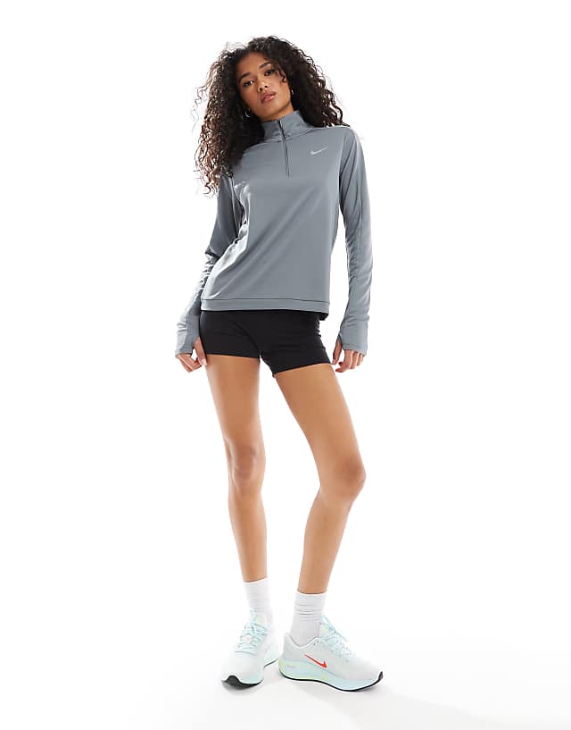 Asos Nike Running Pacer Dri-FIT Half Zip Long Sleeve Top In Grey