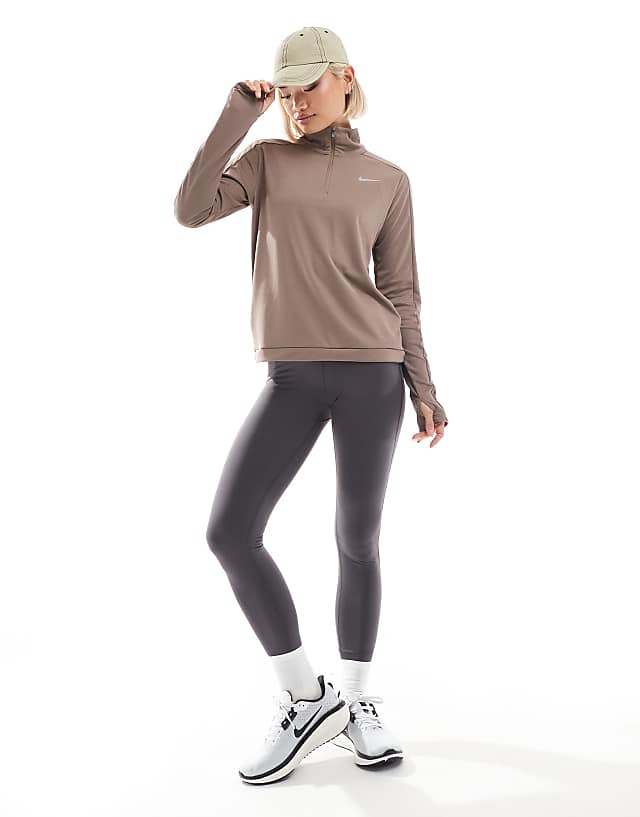 asos Nike Running Pacer Dri-FIT half zip long sleeve top in brown
