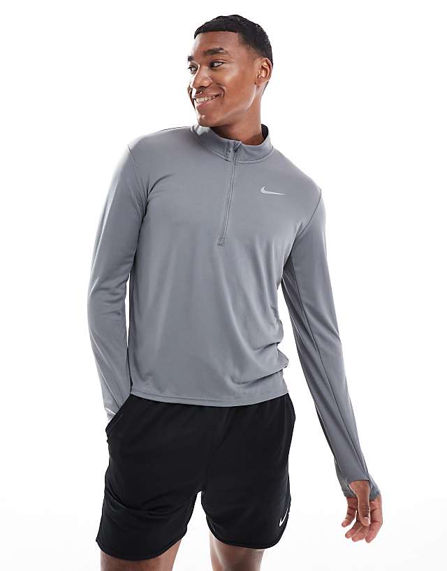 Asos Nike Running Pacer Dri-FIT Half Zip Longsleeve Top In Grey