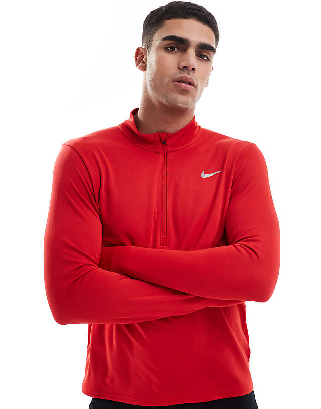 asos Nike Running Pacer Dri-FIT half zip longsleeve top in red