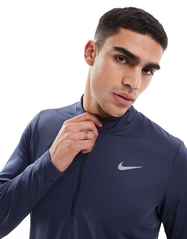 Asos Nike Running Pacer Dri-FIT Half Zip Longsleeve Top In Navy