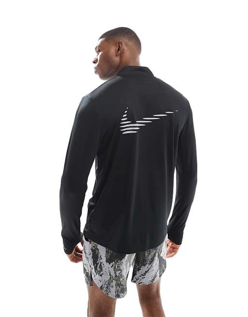 Asos Nike Running Pacer Flash Half Zip Longsleeve Top In Black