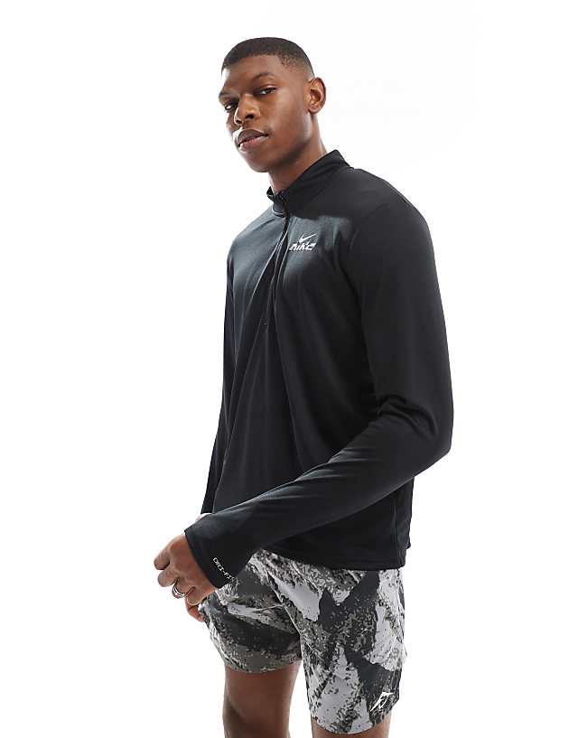 Asos Nike Running Pacer Flash Half Zip Longsleeve Top In Black