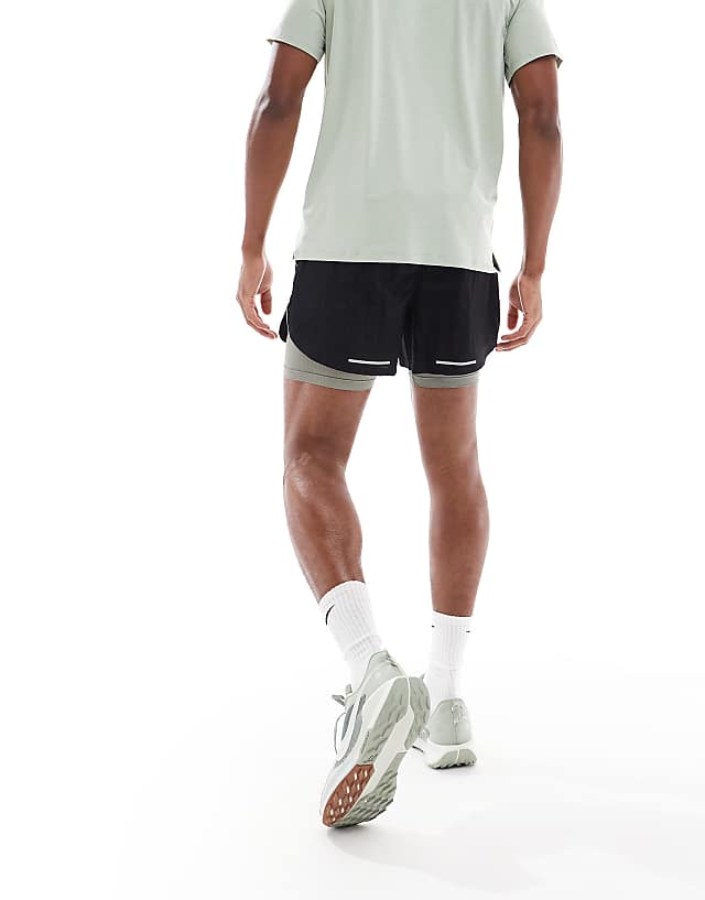 Asos Nike Running Run Division Stride 5 Inch 2 In 1 Shorts In Black