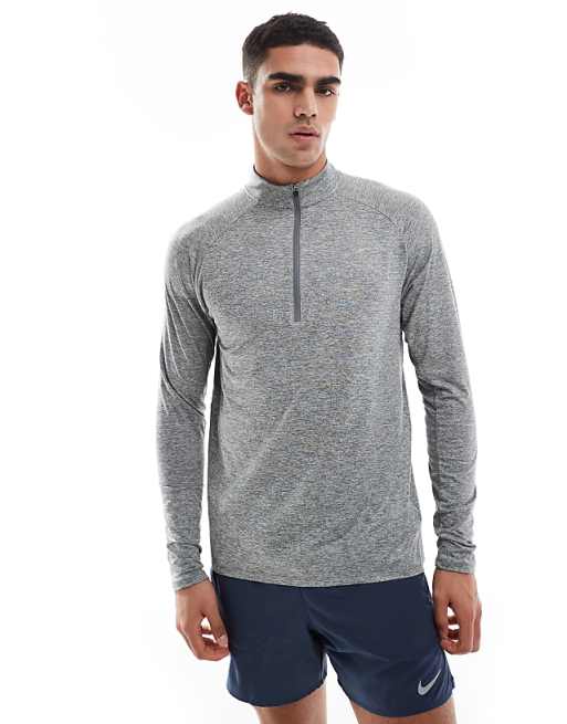 asos Nike Running Stride Dri-FIT half zip longsleeve top in grey