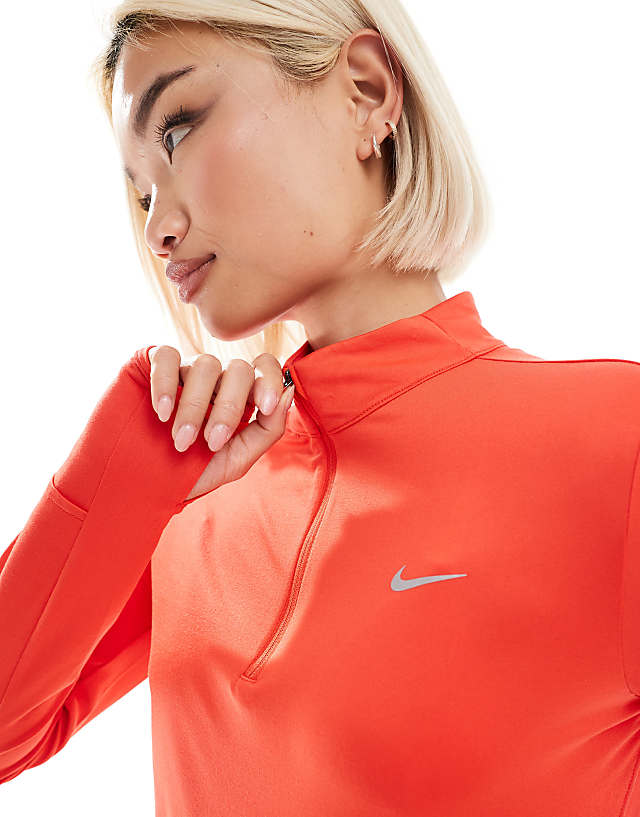Asos Nike Running Swift Dri-FIT Half Zip Long Sleeve Top In Red