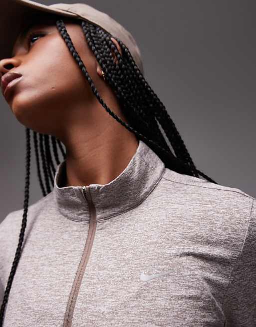 Asos Nike Running Swift Dri-FIT Half Zip Long Sleeved Top In Brown