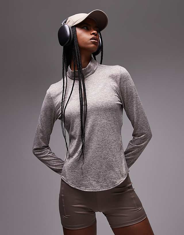 asos Nike Running Swift Dri-FIT half zip long sleeved top in brown