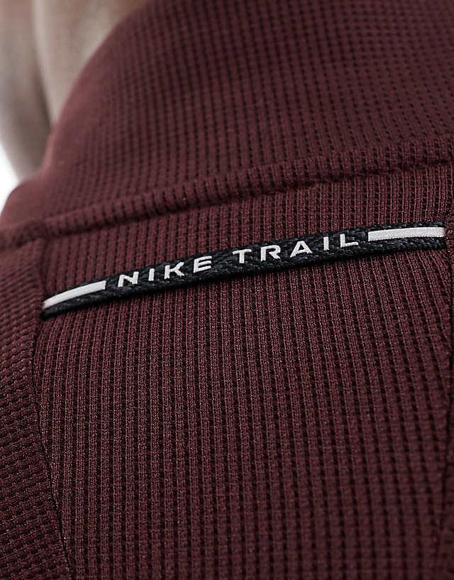 Asos Nike Running Trail 1/4 Zip Sweatshirt In Burgundy