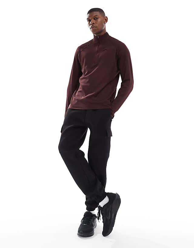 Asos Nike Running Trail 1/4 Zip Sweatshirt In Burgundy