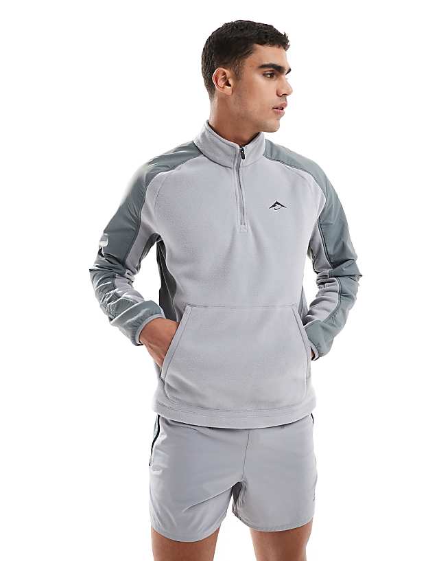 asos Nike Running Trail Polartec 1/4 zip fleece in grey