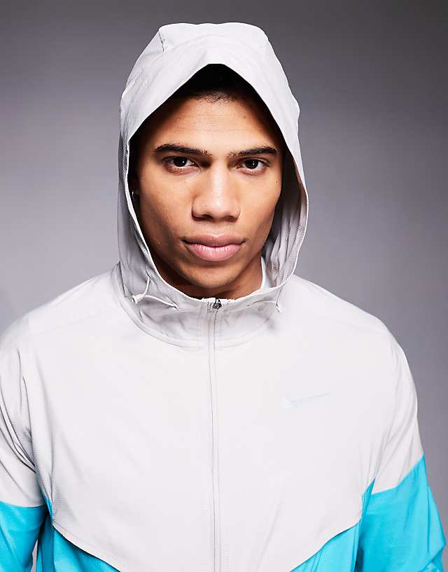 Asos Nike Running Windrunner Jacket In Grey And Blue