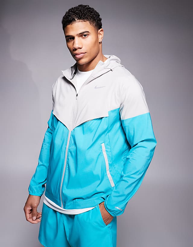 asos Nike Running Windrunner jacket in grey and blue