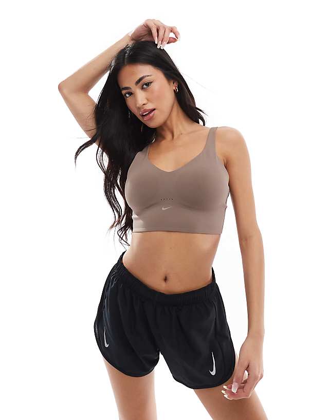 asos Nike Training Alate medium support halterneck sports bra in brown