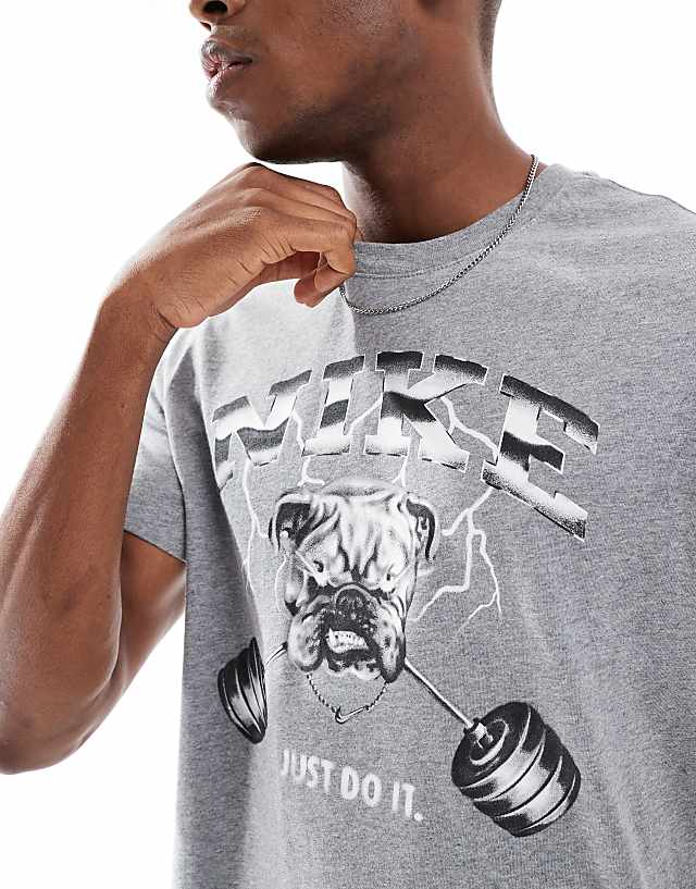 Asos Nike Training Bulldog Print T-shirt In Dark Grey
