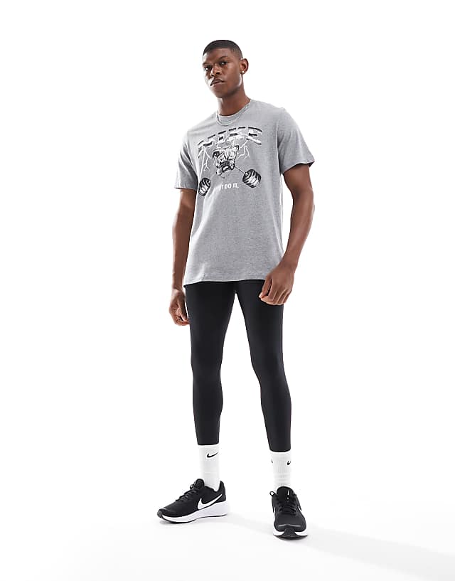 Asos Nike Training Bulldog Print T-shirt In Dark Grey