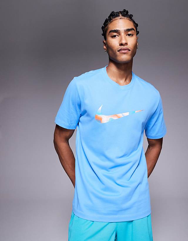 asos Nike Training Dri-FIT lava swoosh graphic t-shirt in blue