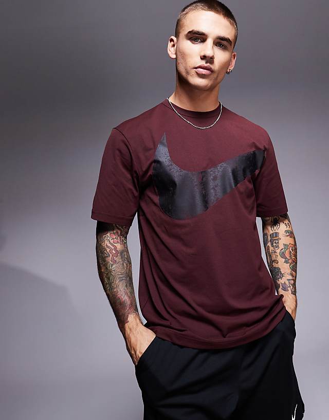 asos Nike Training Dri-FIT Swoosh graphic t-shirt in burgundy