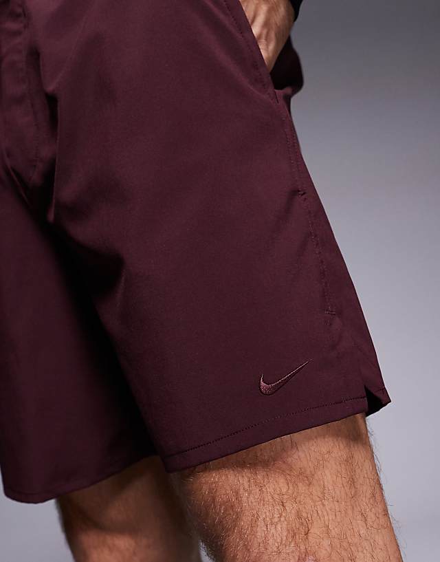 Asos Nike Training Dri-Fit Unlimited Woven 7 Inch Shorts In Burgundy