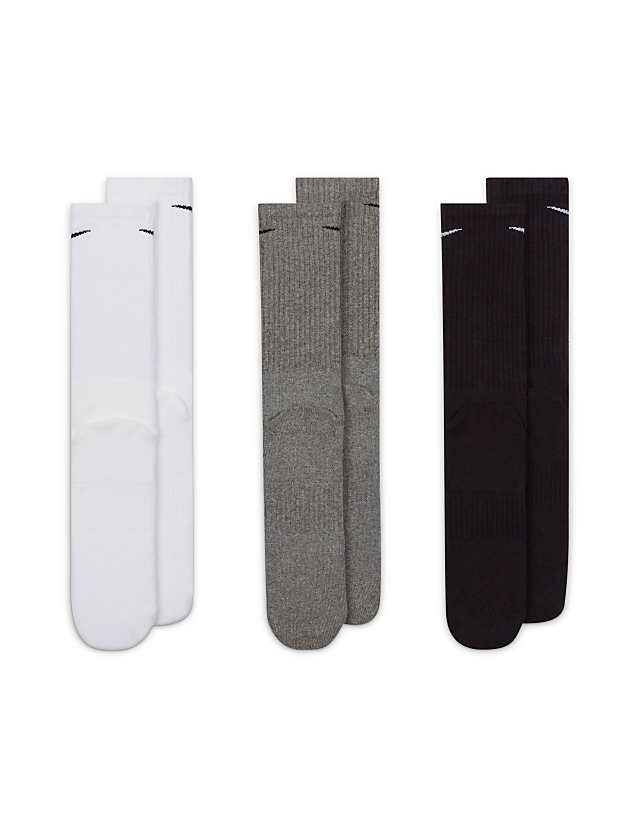 Asos Nike Training Everyday Cushioned 3 Pack Crew Sock In White Grey And Black