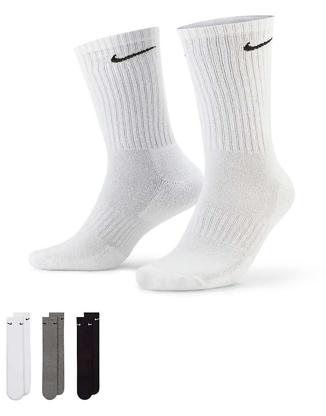 asos Nike Training Everyday Cushioned 3 pack crew sock in white grey and black