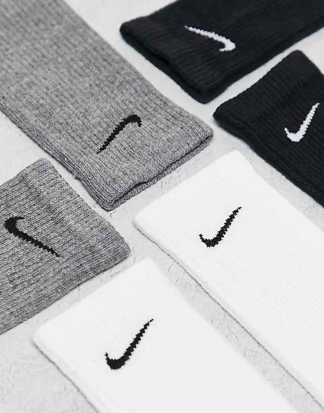 Asos Nike Training Everyday Cushioned Plus 3 Pack Crew Socks In White Grey And Black
