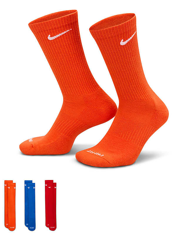 asos Nike Training Everyday Cushioned Plus 3 pack crew socks in orange blue and red