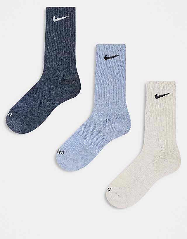 asos Nike Training Everyday Cushioned Plus 3 pack crew socks in blue and beige