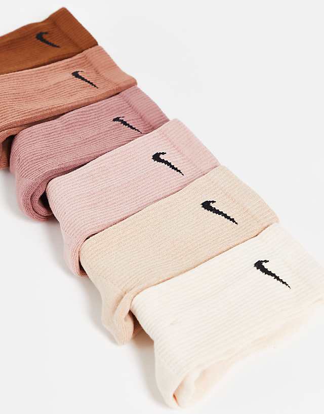Asos Nike Training Everyday Cushioned Plus 6 Pack Crew Socks In Brown