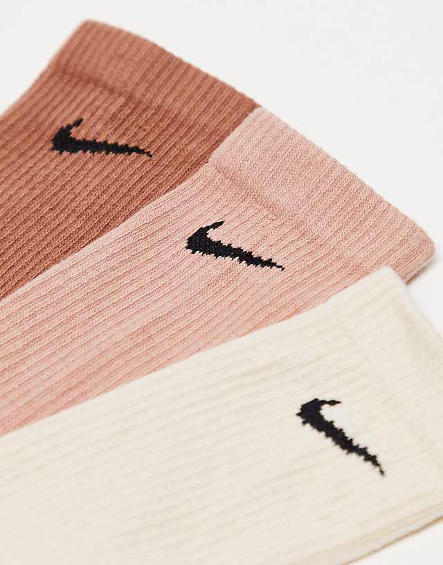 Asos Nike Training Everyday Plus Cushioned 3 Pack Socks In Natural