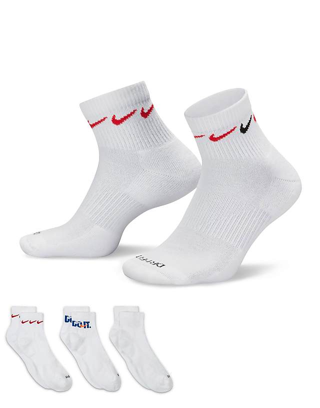 asos Nike Training Everyday Plus Cushioned graphic 3 pack ankle socks in white
