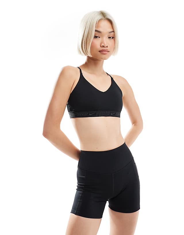 Asos Nike Training Gym Life Swoosh Indy Dri-FIT Light Support Sports Bra In Black