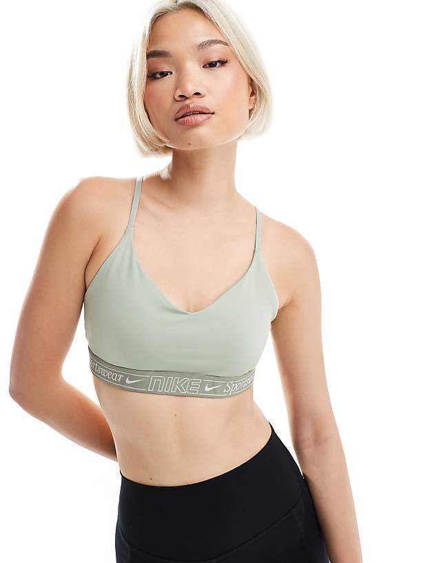 asos Nike Training Gym Life Swoosh Indy Dri-FIT light support sports bra in khaki