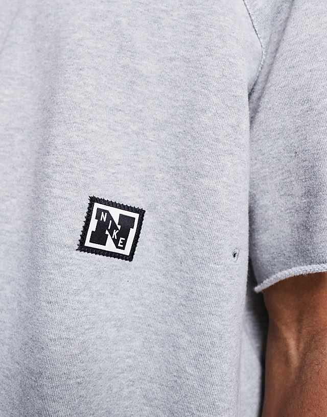 Asos Nike Training Heritage Dri-FIT Fleece Short Sleeve Top In Grey