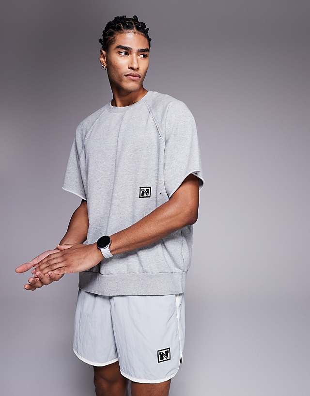 asos Nike Training Heritage Dri-FIT fleece short sleeve top in grey