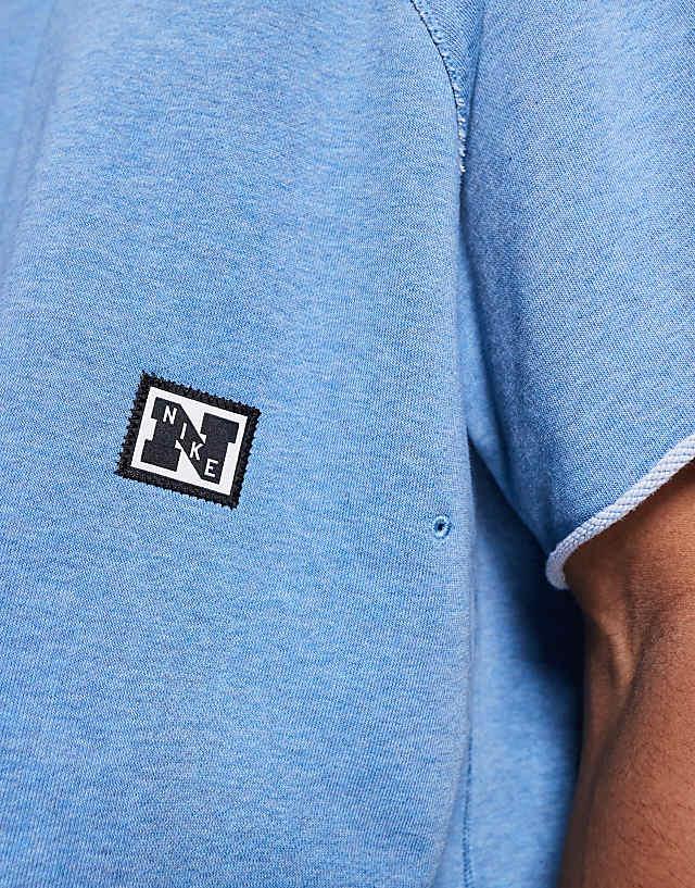 Asos Nike Training Heritage Fleece Short Sleeve Top In Blue