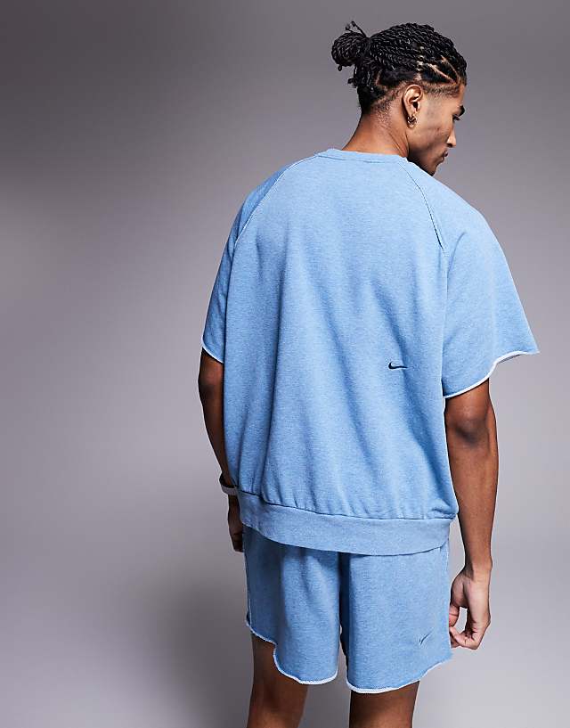 Asos Nike Training Heritage Fleece Short Sleeve Top In Blue