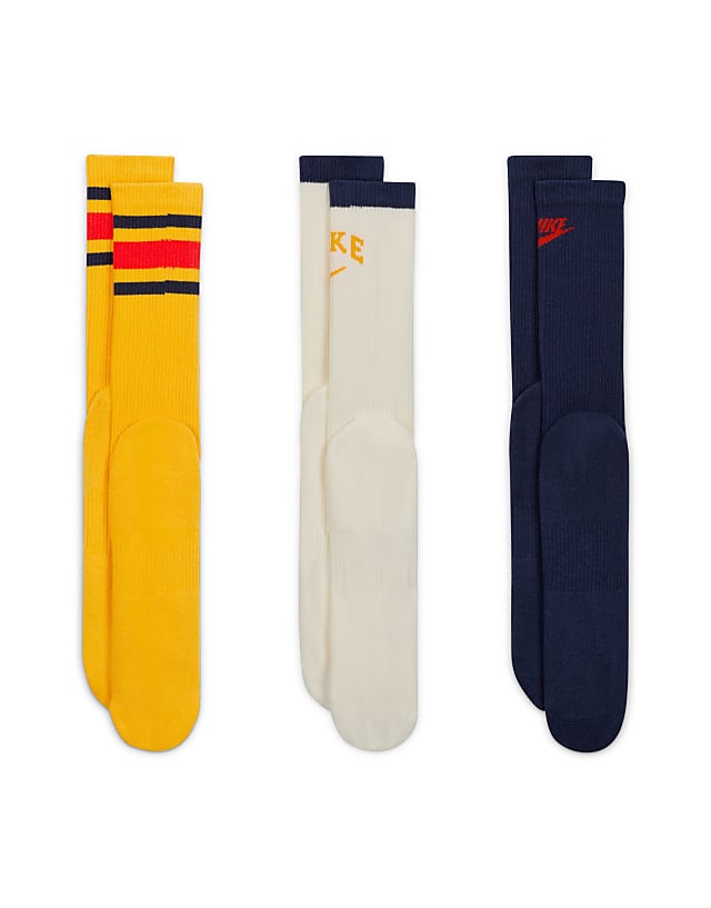 Asos Nike Training Retro Log Everyday Plus 3 Pack Logo Socks In Yellow White And Navy