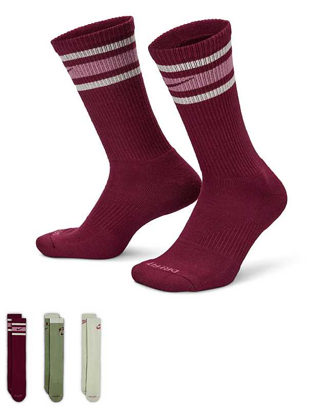 asos Nike Training retro log Everyday Plus 3 pack logo socks in burgundy khaki and beige