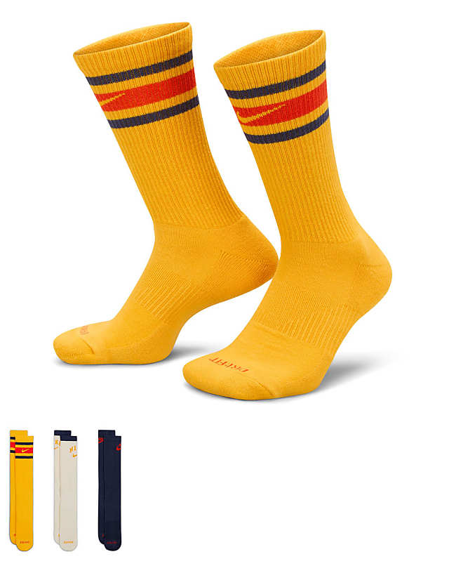 asos Nike Training retro log Everyday Plus 3 pack logo socks in yellow white and navy