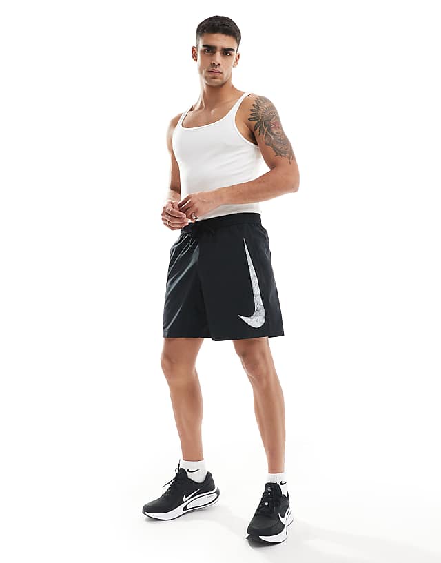 Asos Nike Training Swoosh Graphic 7 Inch Shorts In Black