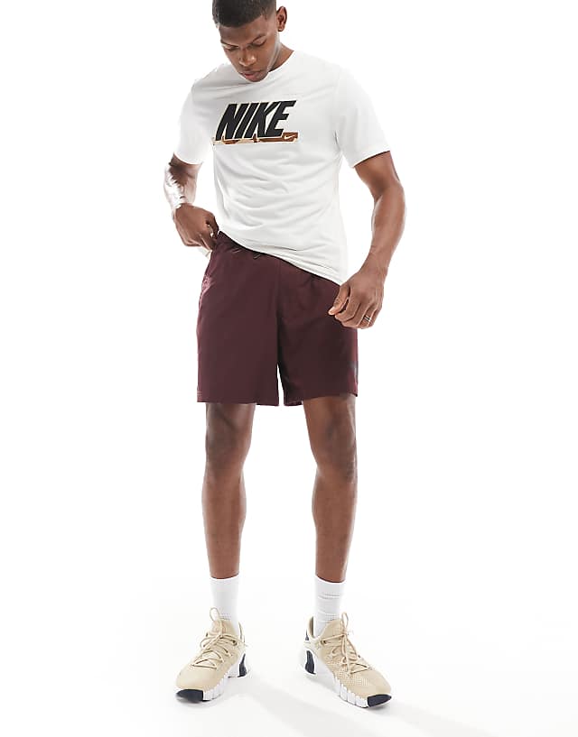Asos Nike Training Swoosh Graphic 7 Inch Shorts In Burgundy