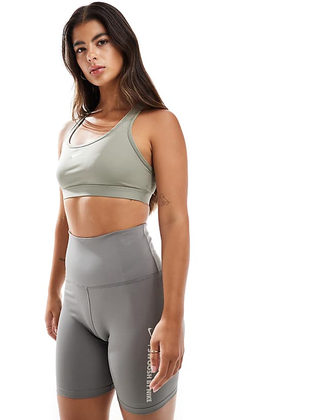 Asos Nike Training Swoosh Light Support Sports Bra In Khaki