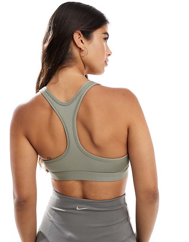 Asos Nike Training Swoosh Light Support Sports Bra In Khaki